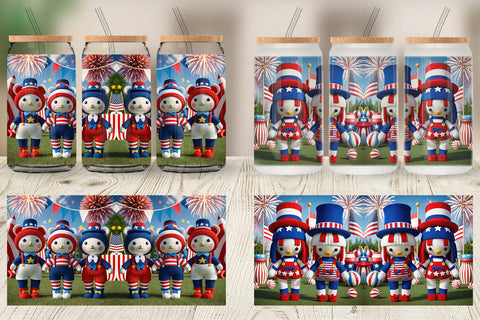 Glass Can Patriotic Doll Crochet Sublimation artnoy 
