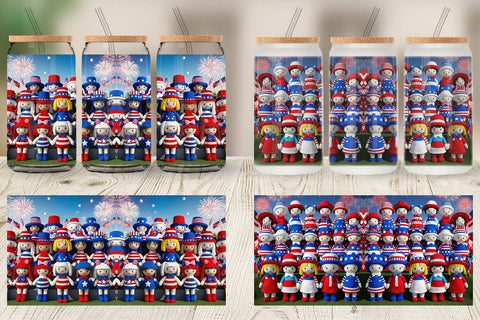 Glass Can Patriotic Dolls Crochet Sublimation artnoy 