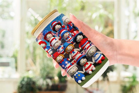 Glass Can Patriotic Dolls Crochet Sublimation artnoy 