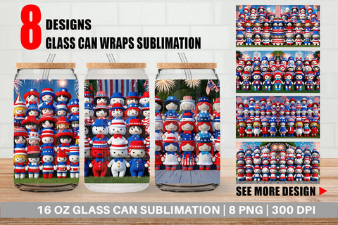 Glass Can Patriotic Dolls Crochet Sublimation artnoy 