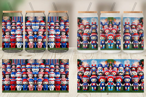 Glass Can Patriotic Dolls Crochet Sublimation artnoy 