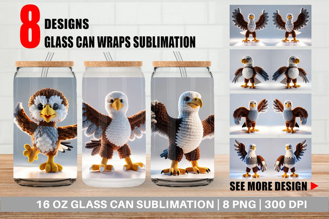 Glass Can Patriotic Eagle Crochet Sublimation artnoy 