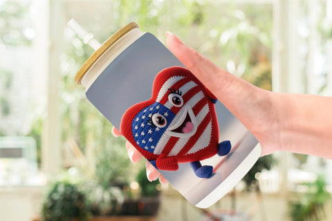 Glass Can Patriotic Heart Crochet Sublimation artnoy 
