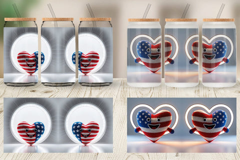 Glass Can Patriotic Heart Crochet Sublimation artnoy 