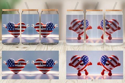 Glass Can Patriotic Heart Crochet Sublimation artnoy 