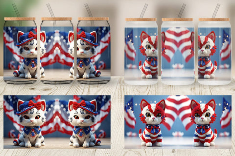 Glass Can Patriotic Kitty Crochet Sublimation artnoy 