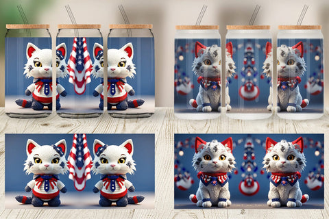 Glass Can Patriotic Kitty Crochet Sublimation artnoy 