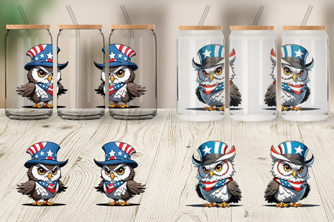 Glass Can Patriotic Owl Sublimation artnoy 
