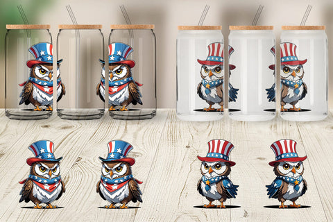 Glass Can Patriotic Owl Sublimation artnoy 