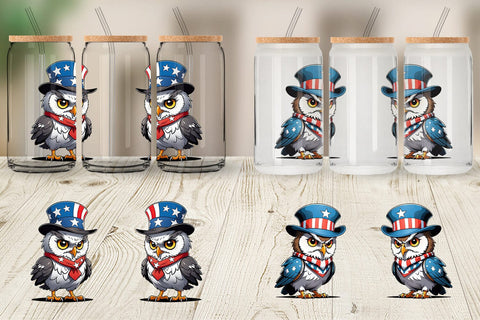 Glass Can Patriotic Owl Sublimation artnoy 