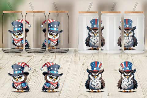 Glass Can Patriotic Owl Sublimation artnoy 