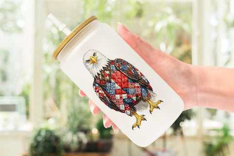 Glass Can Patriotic Patchwork Animal Watercolor Sublimation artnoy 