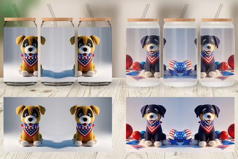 Glass Can Patriotic Puppy Crochet Sublimation artnoy 
