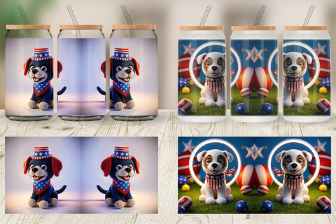 Glass Can Patriotic Puppy Crochet Sublimation artnoy 