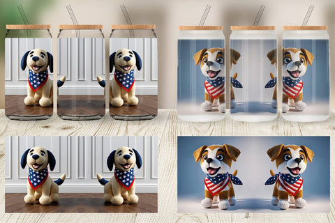 Glass Can Patriotic Puppy Crochet Sublimation artnoy 