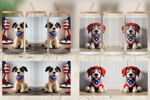 Glass Can Patriotic Puppy Crochet Sublimation artnoy 