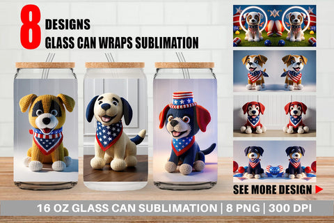 Glass Can Patriotic Puppy Crochet Sublimation artnoy 