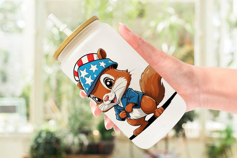 Glass Can Patriotic Red Squirrel Sublimation artnoy 