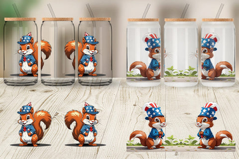Glass Can Patriotic Red Squirrel Sublimation artnoy 