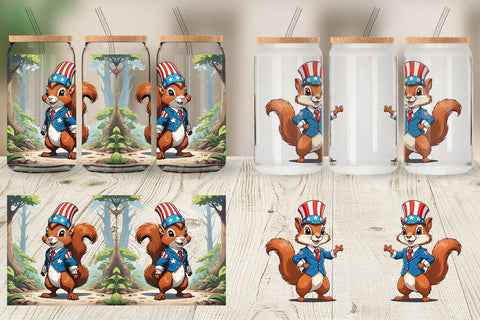 Glass Can Patriotic Red Squirrel Sublimation artnoy 