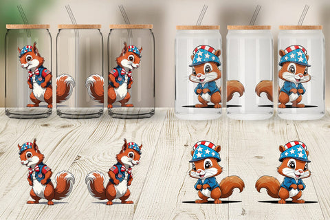 Glass Can Patriotic Red Squirrel Sublimation artnoy 