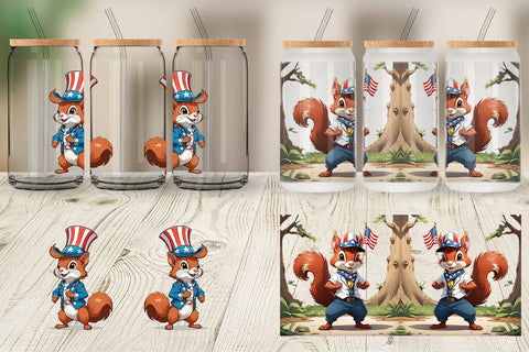 Glass Can Patriotic Red Squirrel Sublimation artnoy 