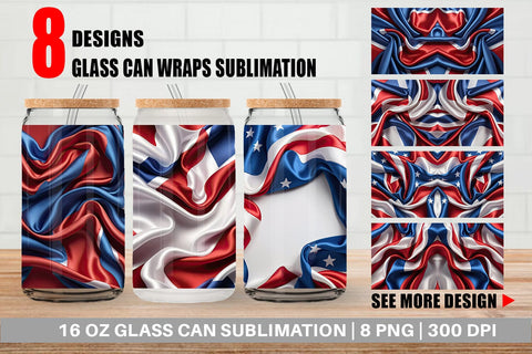Glass Can Patriotic Silk Satin Sublimation artnoy 