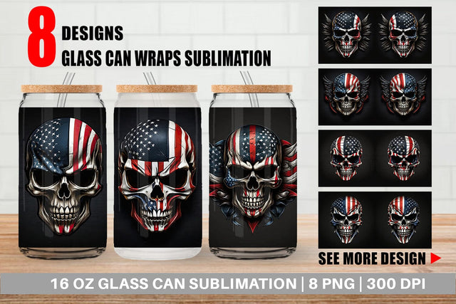Glass Can Patriotic Skull Sublimation artnoy 