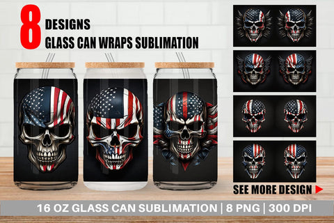 Glass Can Patriotic Skull Sublimation artnoy 
