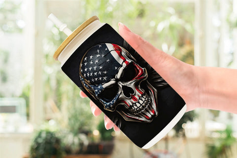Glass Can Patriotic Skull Sublimation artnoy 