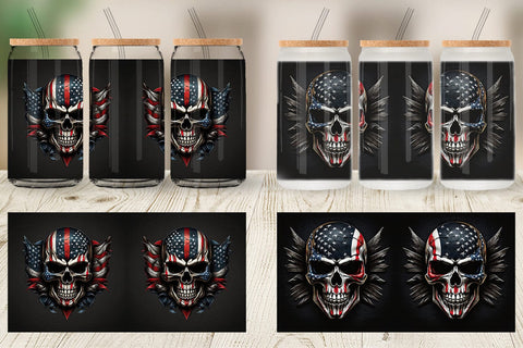 Glass Can Patriotic Skull Sublimation artnoy 