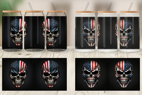 Glass Can Patriotic Skull Sublimation artnoy 