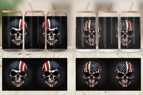 Glass Can Patriotic Skull Sublimation artnoy 