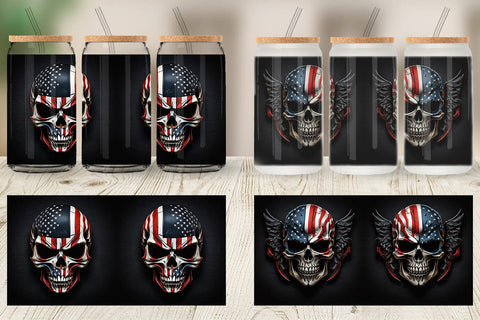 Glass Can Patriotic Skull Sublimation artnoy 