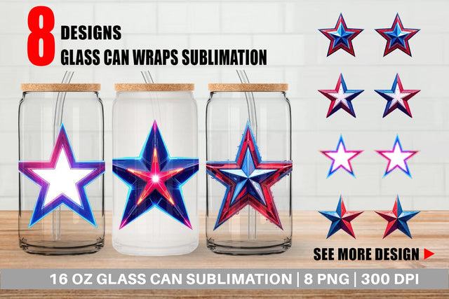 Glass Can Patriotic Stars Sublimation artnoy 