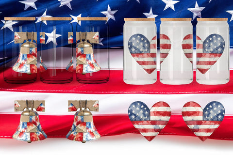Glass Can Patriotic Symbol Patchwork Watercolor Sublimation artnoy 