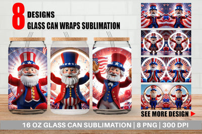 Glass Can Patriotic Uncle Sam Crochet Sublimation artnoy 