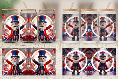 Glass Can Patriotic Uncle Sam Crochet Sublimation artnoy 