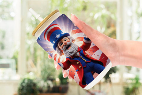 Glass Can Patriotic Uncle Sam Crochet Sublimation artnoy 