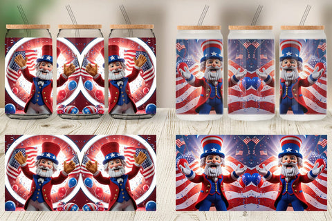 Glass Can Patriotic Uncle Sam Crochet Sublimation artnoy 
