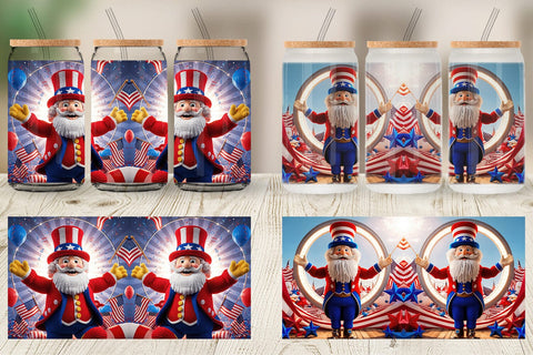 Glass Can Patriotic Uncle Sam Crochet Sublimation artnoy 