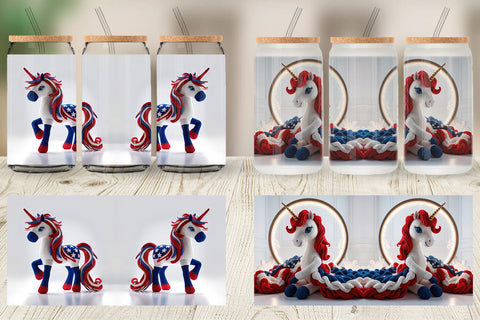 Glass Can Patriotic Unicorn Crochet Sublimation artnoy 