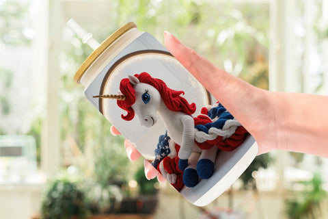 Glass Can Patriotic Unicorn Crochet Sublimation artnoy 