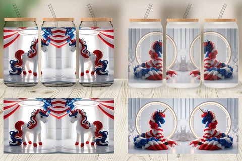 Glass Can Patriotic Unicorn Crochet Sublimation artnoy 