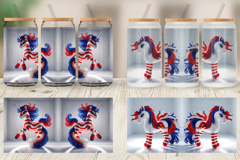 Glass Can Patriotic Unicorn Crochet Sublimation artnoy 