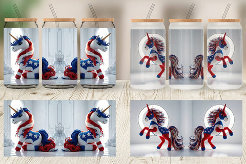 Glass Can Patriotic Unicorn Crochet Sublimation artnoy 