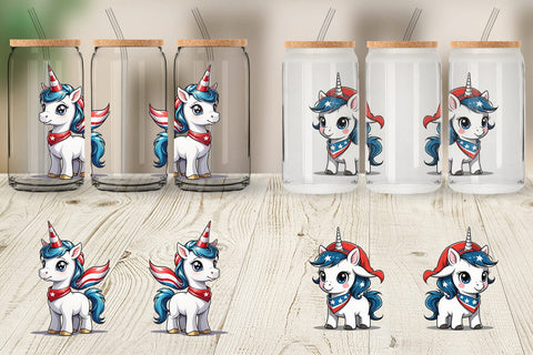 Glass Can Patriotic Unicorn Sublimation artnoy 