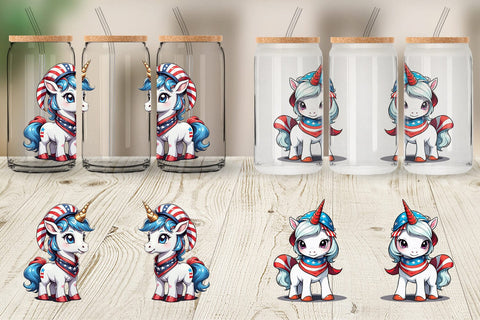 Glass Can Patriotic Unicorn Sublimation artnoy 