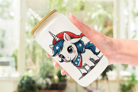 Glass Can Patriotic Unicorn Sublimation artnoy 