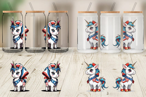 Glass Can Patriotic Unicorn Sublimation artnoy 